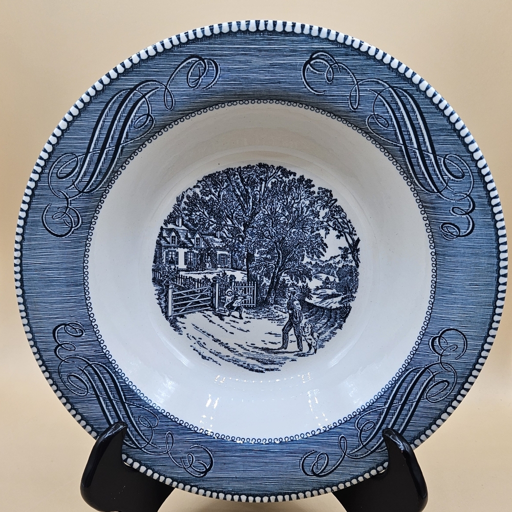 Currier and Ives "Home Sweet Home" Blue 10" Serving Vegetable Bowl